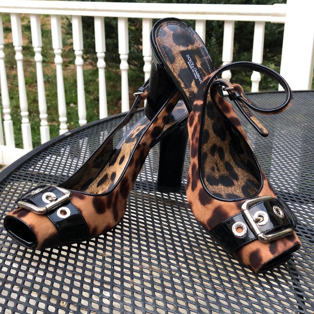 DOLCE & GABANNA Peep Toe Leopard Sling Backs 9.5